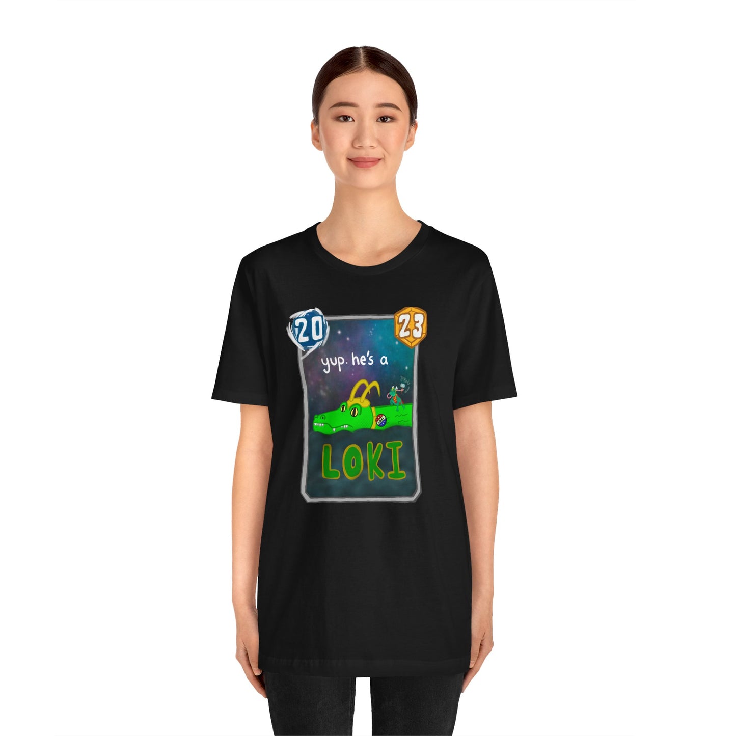 Snap Kang x Spooky Dino Marvel Snap inspired Alligator Loki Card - Unisex Jersey Short Sleeve Tee