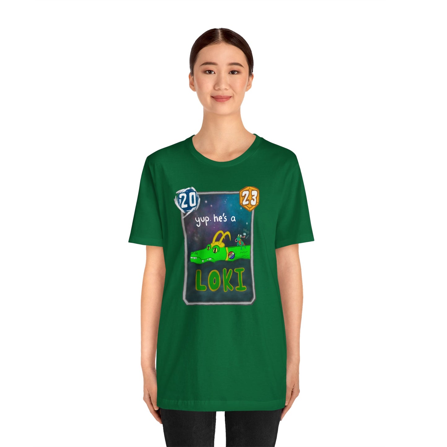 Snap Kang x Spooky Dino Marvel Snap inspired Alligator Loki Card - Unisex Jersey Short Sleeve Tee