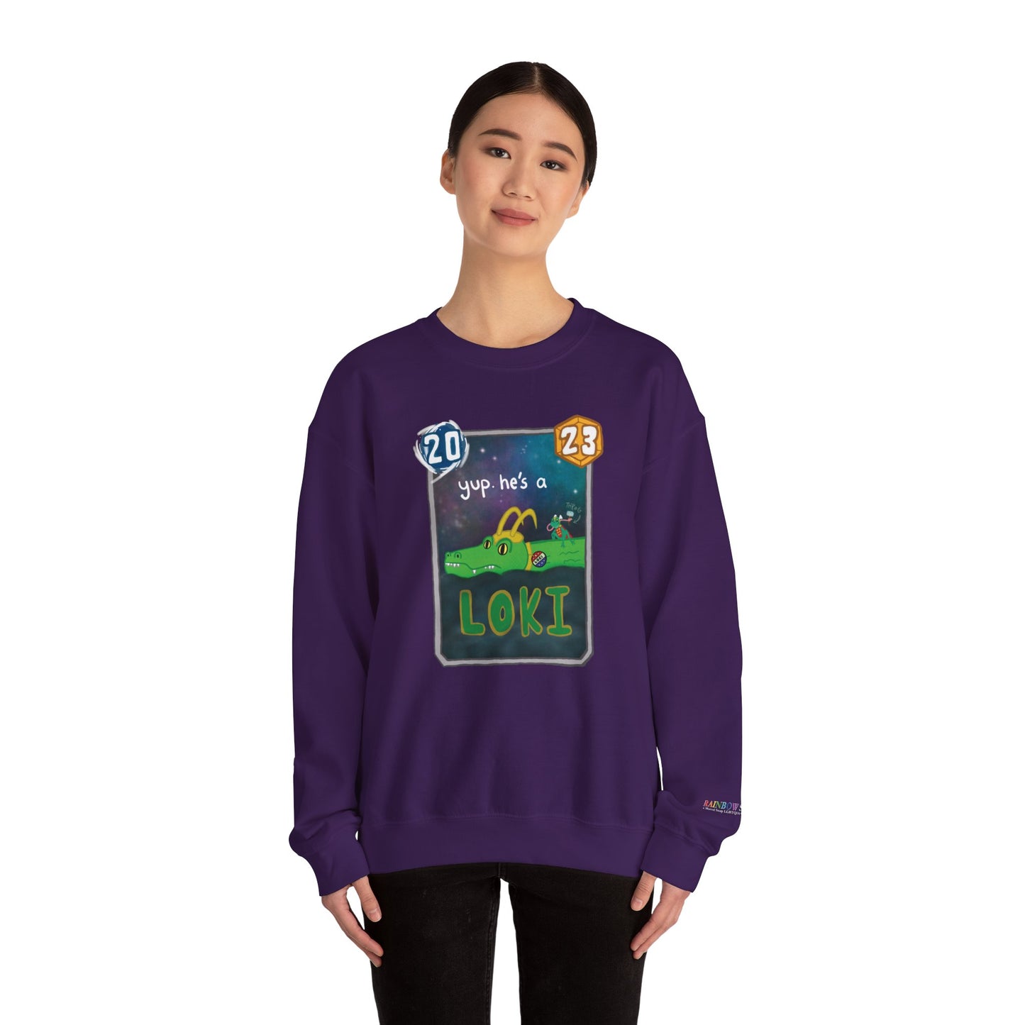 snap kang x spooky dinosaur "Yup, he's a loki" variant marvel snap inspired Crewneck Sweatshirt