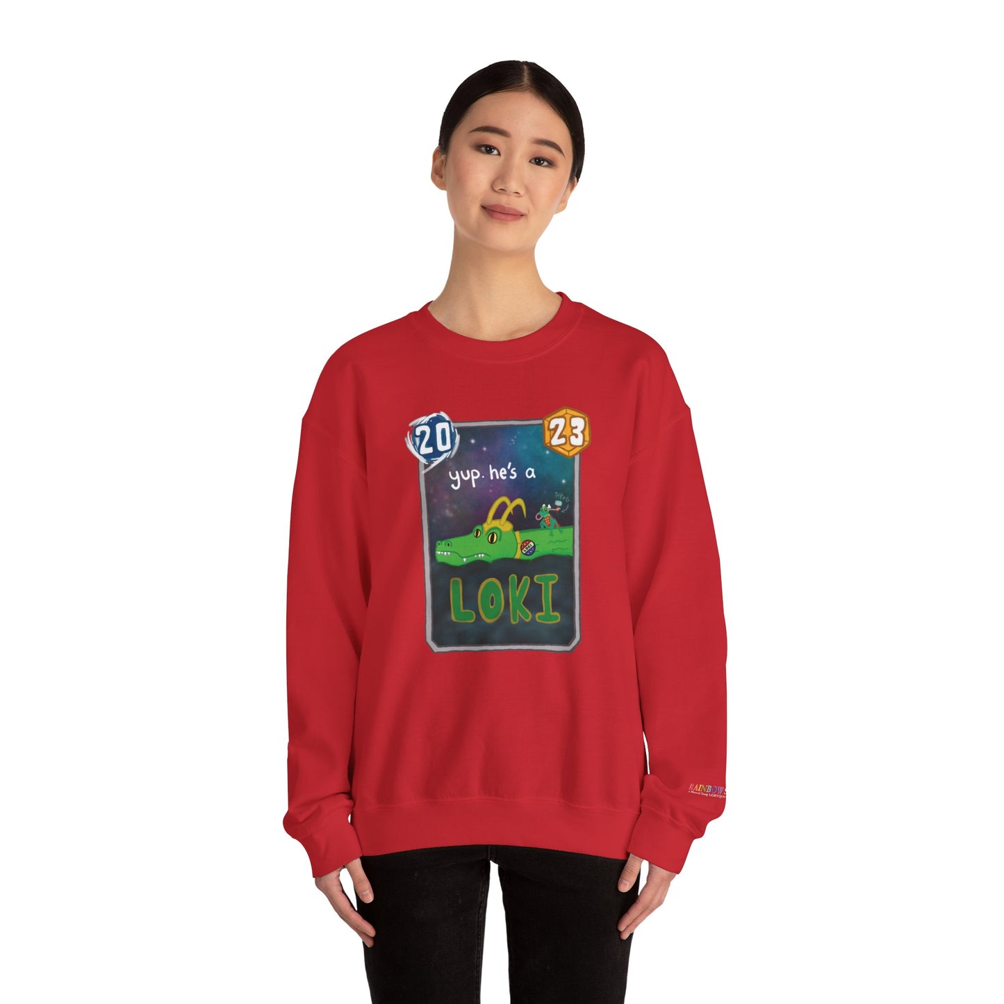 snap kang x spooky dinosaur "Yup, he's a loki" variant marvel snap inspired Crewneck Sweatshirt